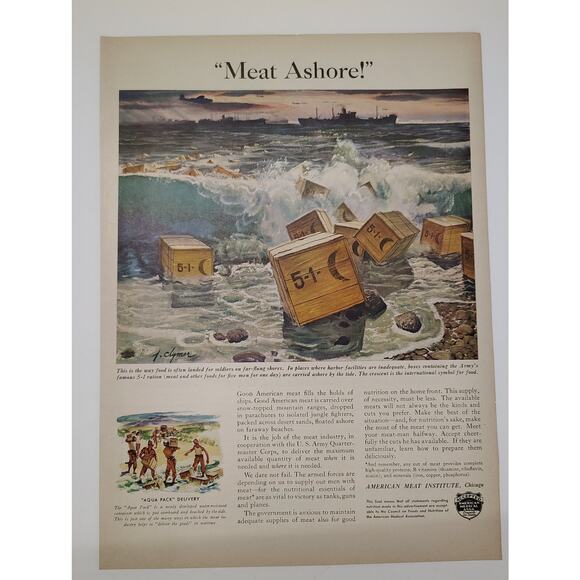 1943 Meat Ashore Print Ad Crates Canned Meat Wartime Food Supply 1940s Ephemera - Picture 3 of 7